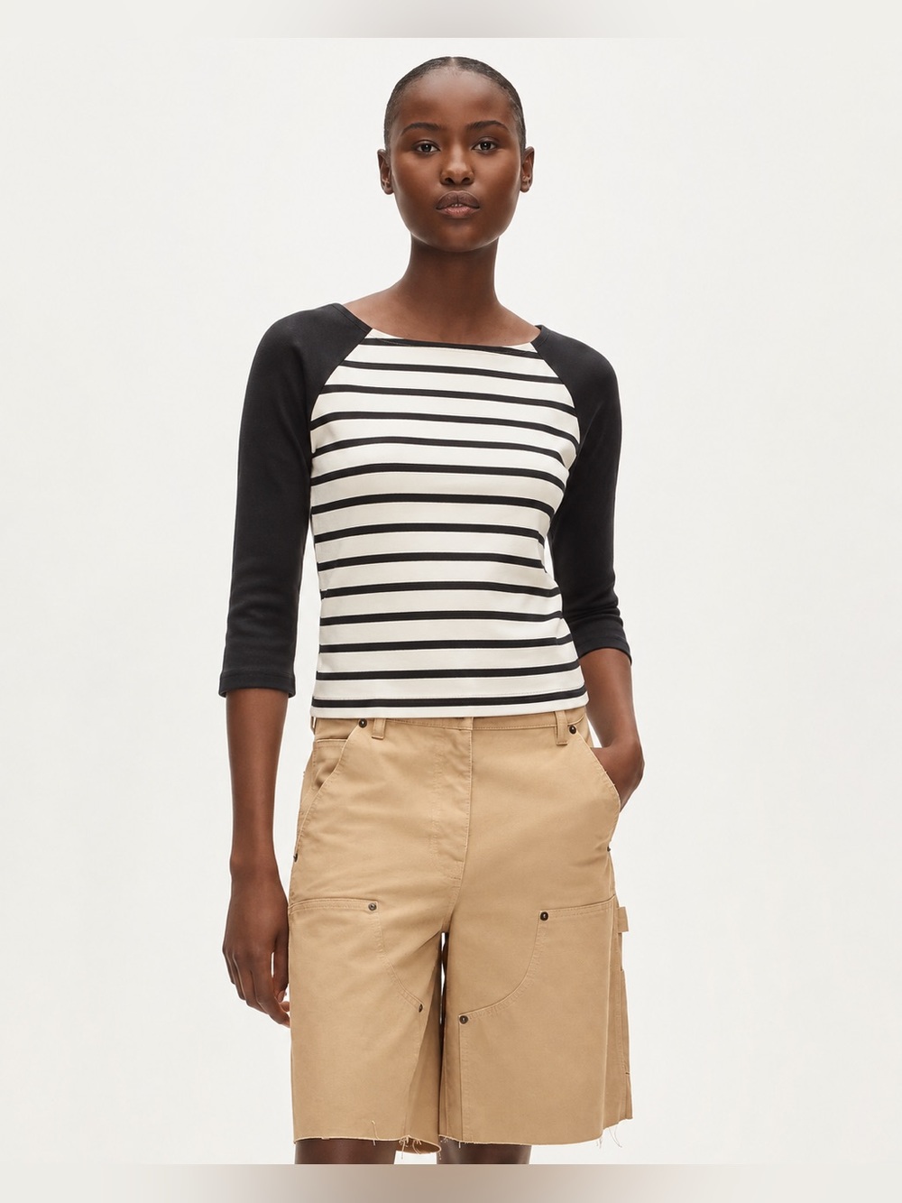 J. Crew Raglan Sailor Top Striped Black Cream 287
